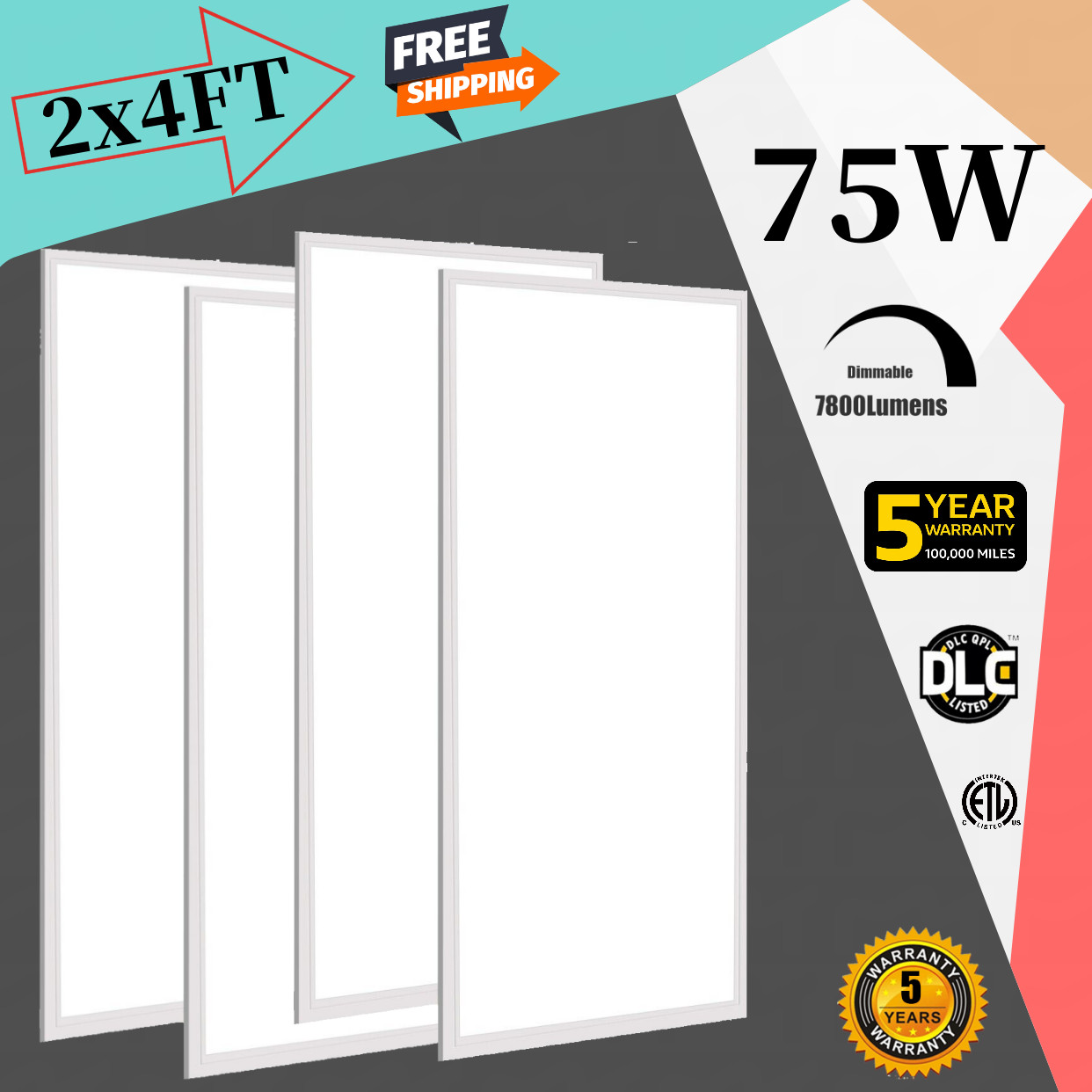 4PACK 75W 2x4Ft LED Flat Panel Light Drop-in Ceiling LED Light Office Fixture gallery