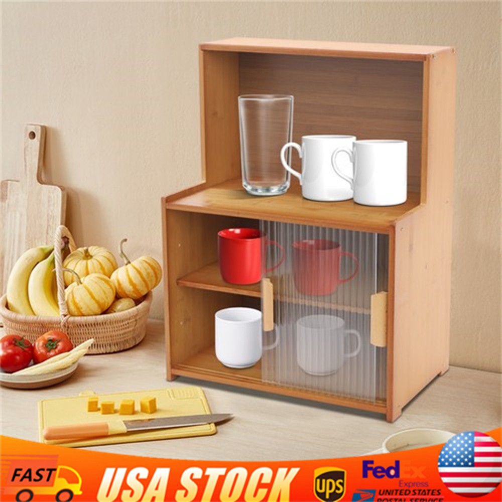 Kitchen Pantry Cabinet Small Storage Cabinet Cupboard with Sliding Glass Doors gallery