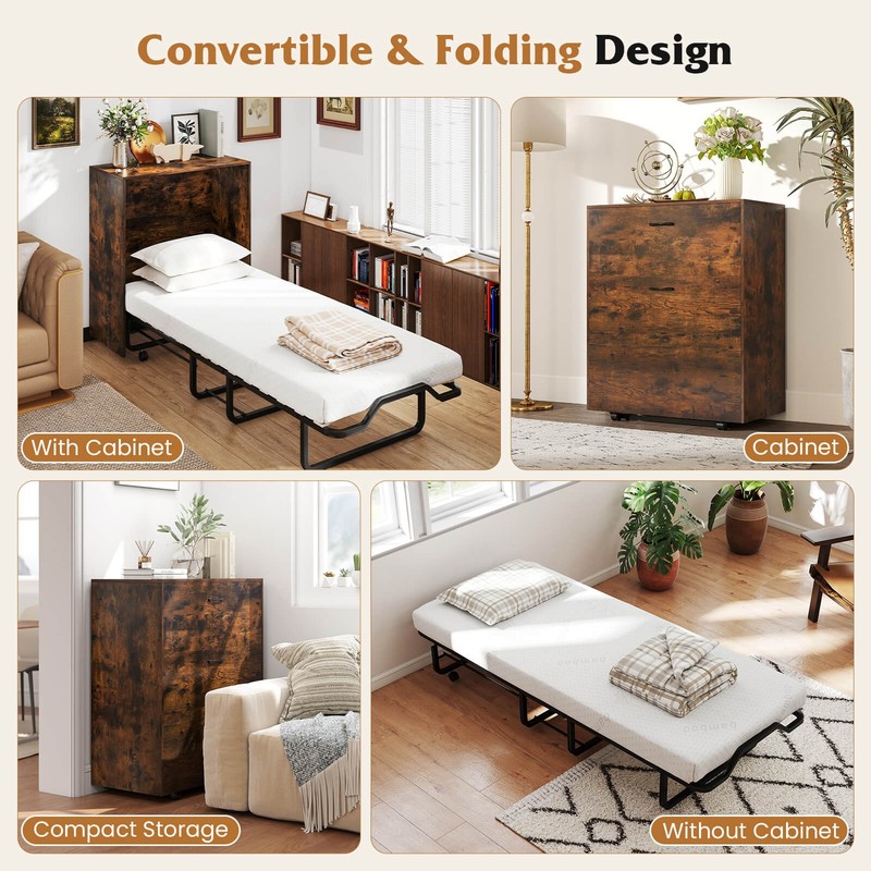 Cot Size Murphy Bed with Storage Rolling Murphy Cabinet with Foldable Bed gallery