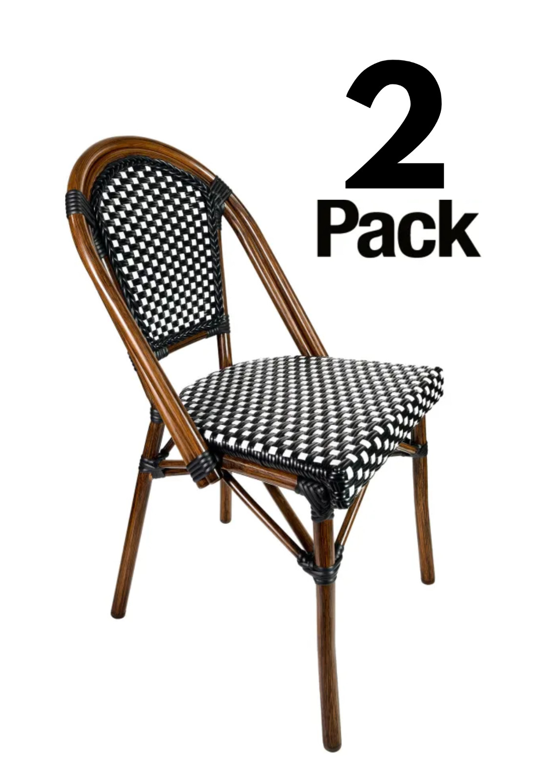 French Bistro Armless Patio Dining Chair by Chivari, Hand Woven Wicker, 2 Pack gallery