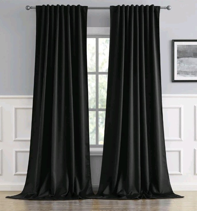 DUALIFE Solid Blackout Curtains 102 Inches Long Room Darkening Black 2 Panels gallery