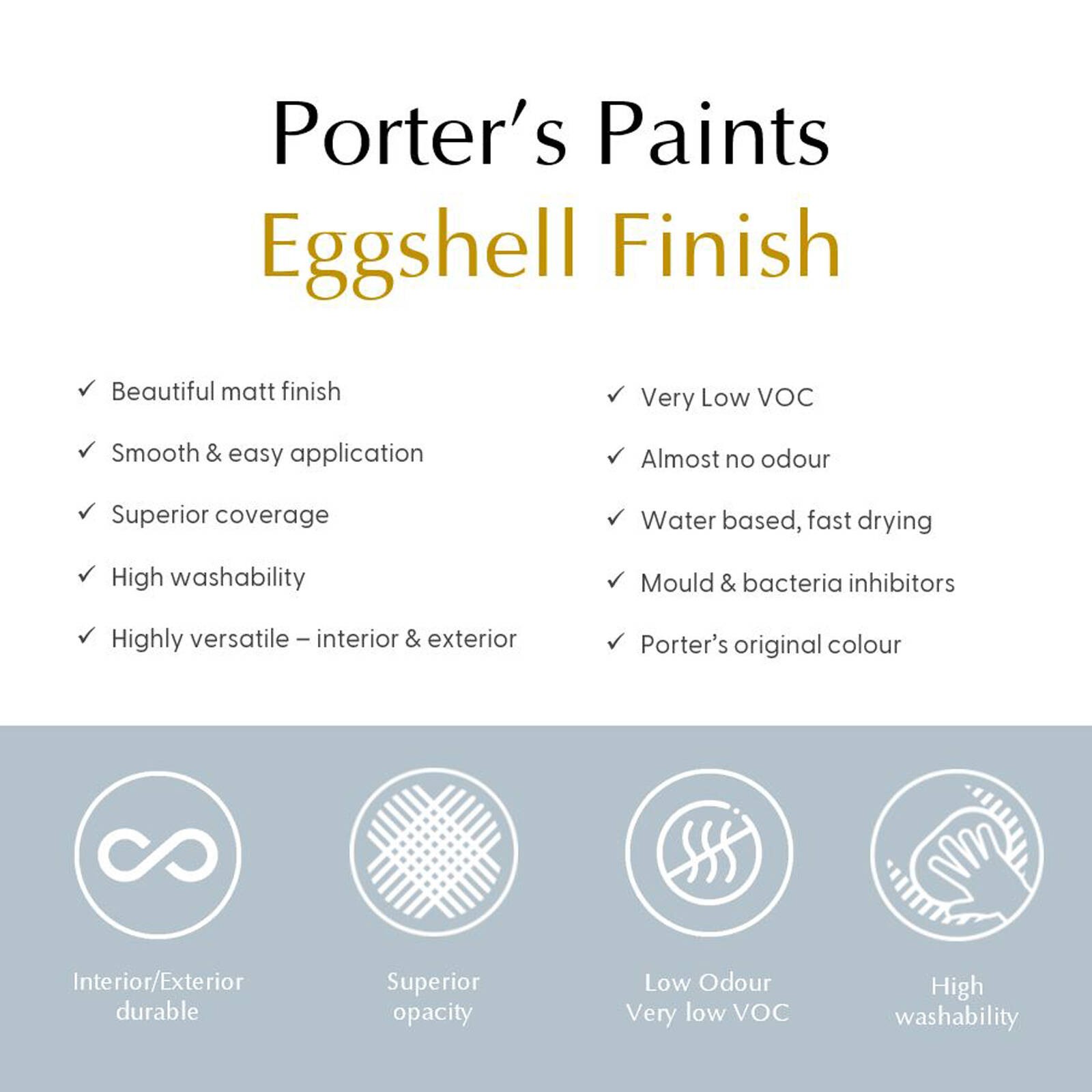 Porter's Paints 2L Light Ross Eggshell Finish Broadwall Paint gallery
