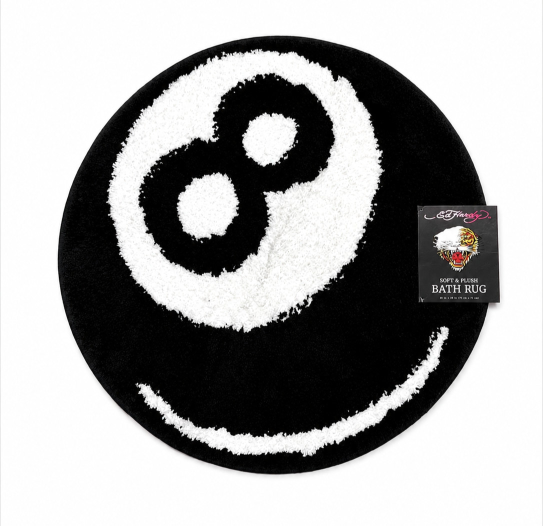 Ed Hardy 8 Ball Bath Rug Black White Round Plush Bathroom Mat 26" Y2K Gothic gallery