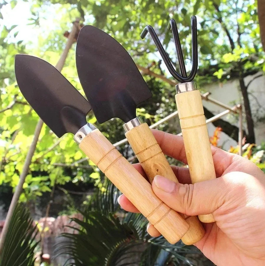 3Pcs Mini Garden Tool Set – Durable Wood & Metal Hand Tools for Plant Care - NEW gallery