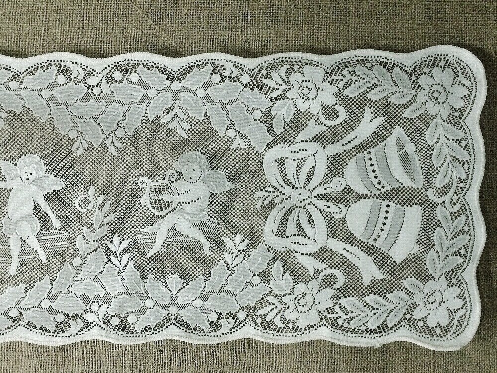 White 16" X 54" Quaker Lace Table Runner Valentine Wedding Christmas gallery