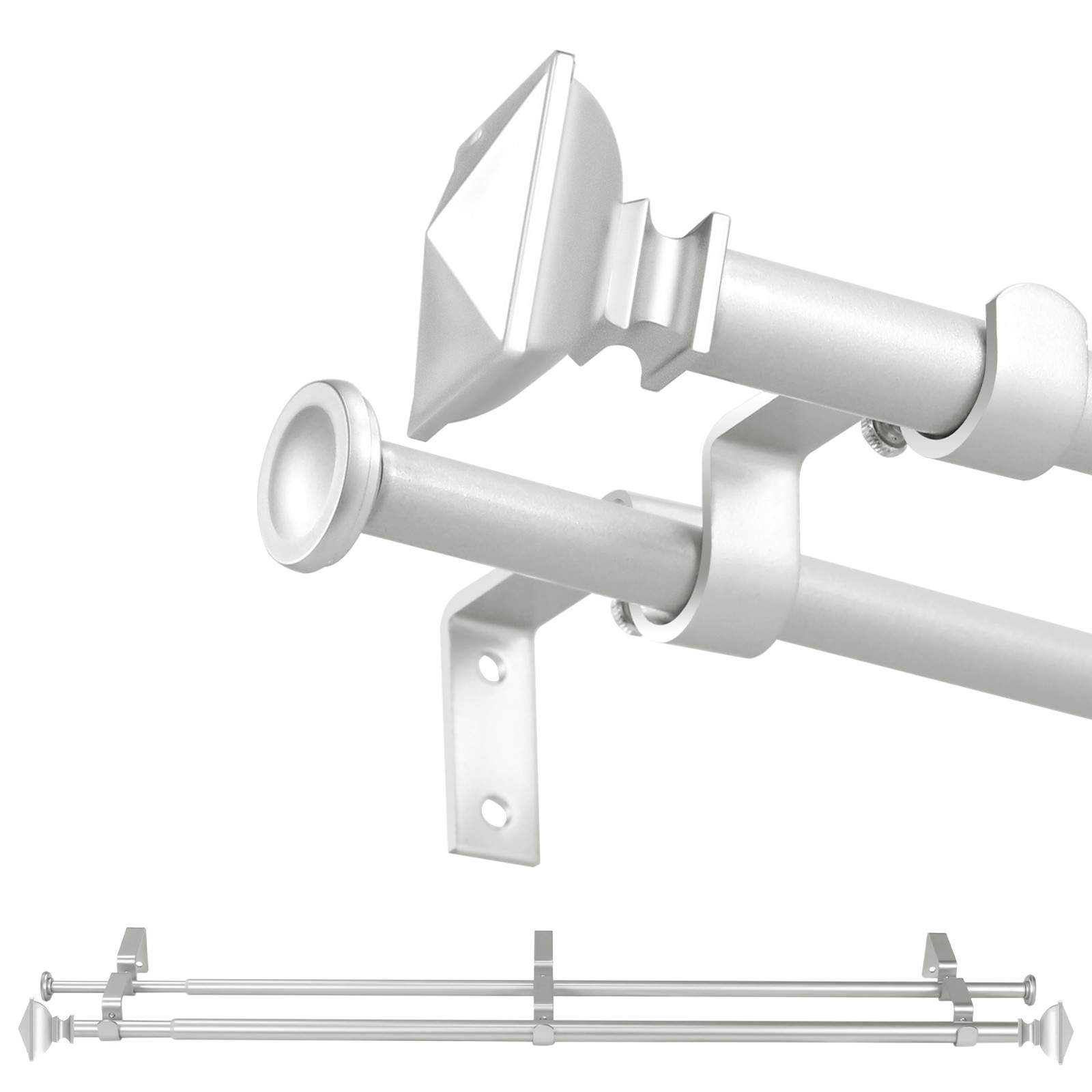5/8" Square Urn Adjustable Double Drapery Curtain Rod, 28”-48“/ 48”-84“/84”-120” gallery