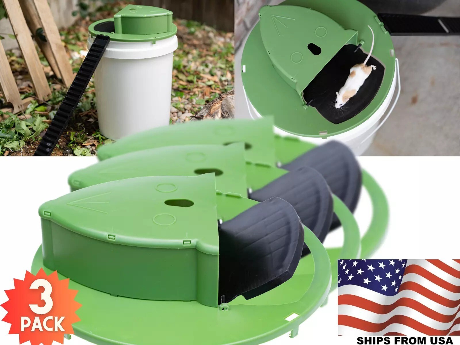 Humane Mouse Rat Trap, 3PACK Rats Trap Bucket Lid Catcher with Ramp Mousetraps gallery