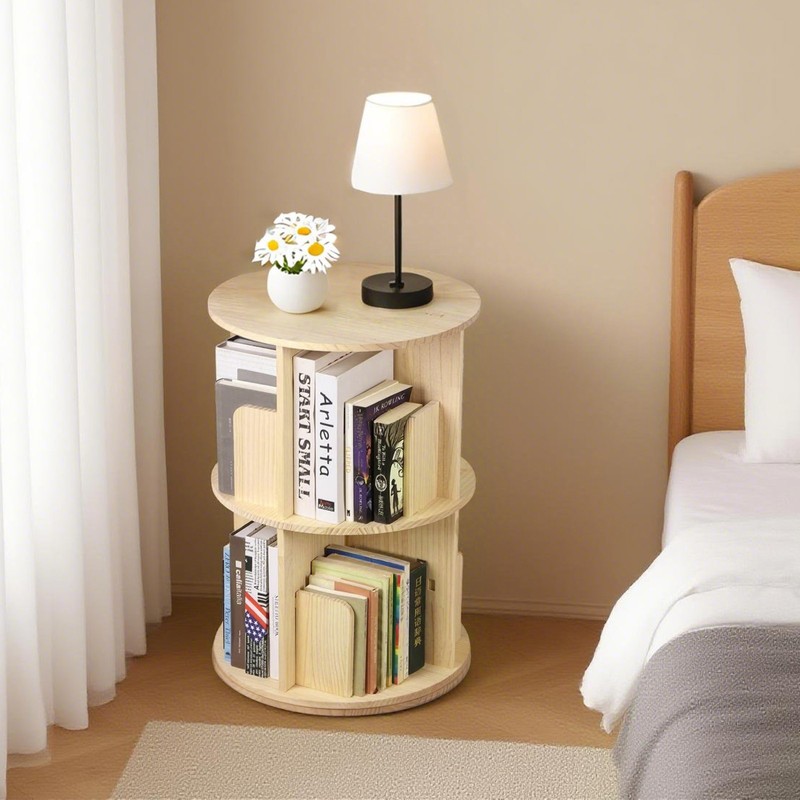 360° Revolving Bookcase Rotating Stackable Shelf Floor-Standing Storage Display gallery