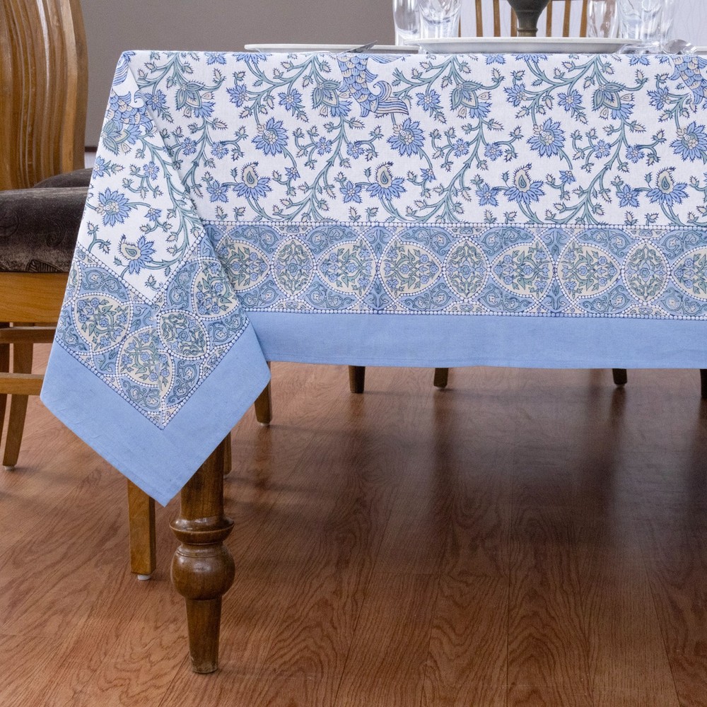 Rectangle Handblock Print Tablecloth, Cotton Dining Table Cover, Boho Home Decor