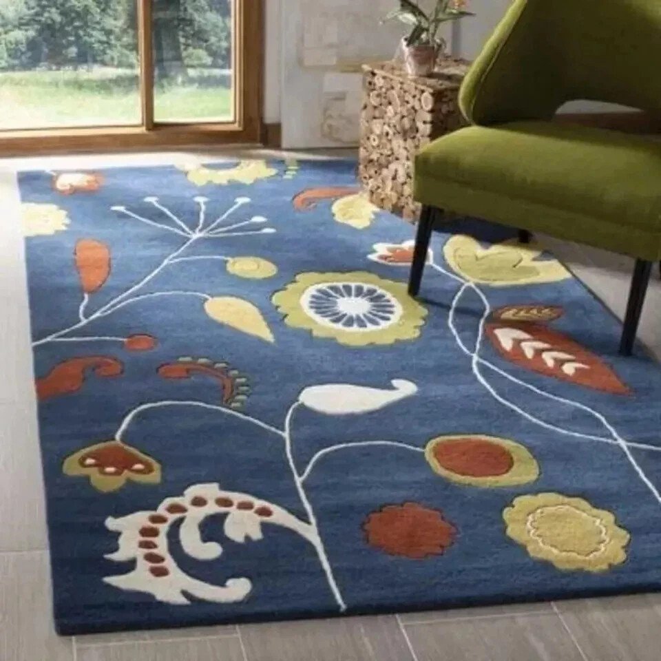 Blue, Hand-Tufted Wool & Modern Rug Soft Area Rug Carpet 3x5 feet gallery