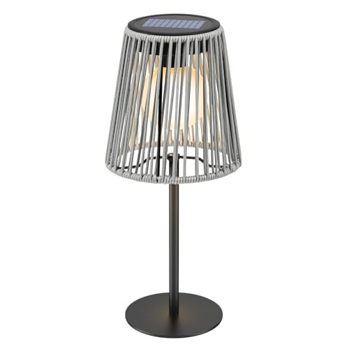 Solar Table Lamp Outdoor, Dual Solar & USB Charging Rattan Lamp, IP45 Gray gallery