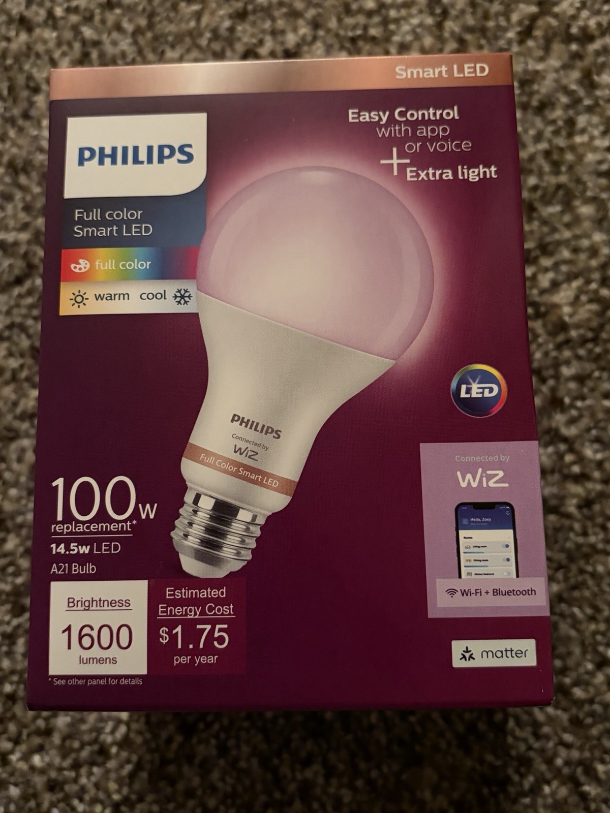 Philips 100-Watt Equivalent A21 LED Smart Wi-Fi Color Changing 2700 (K) Light gallery