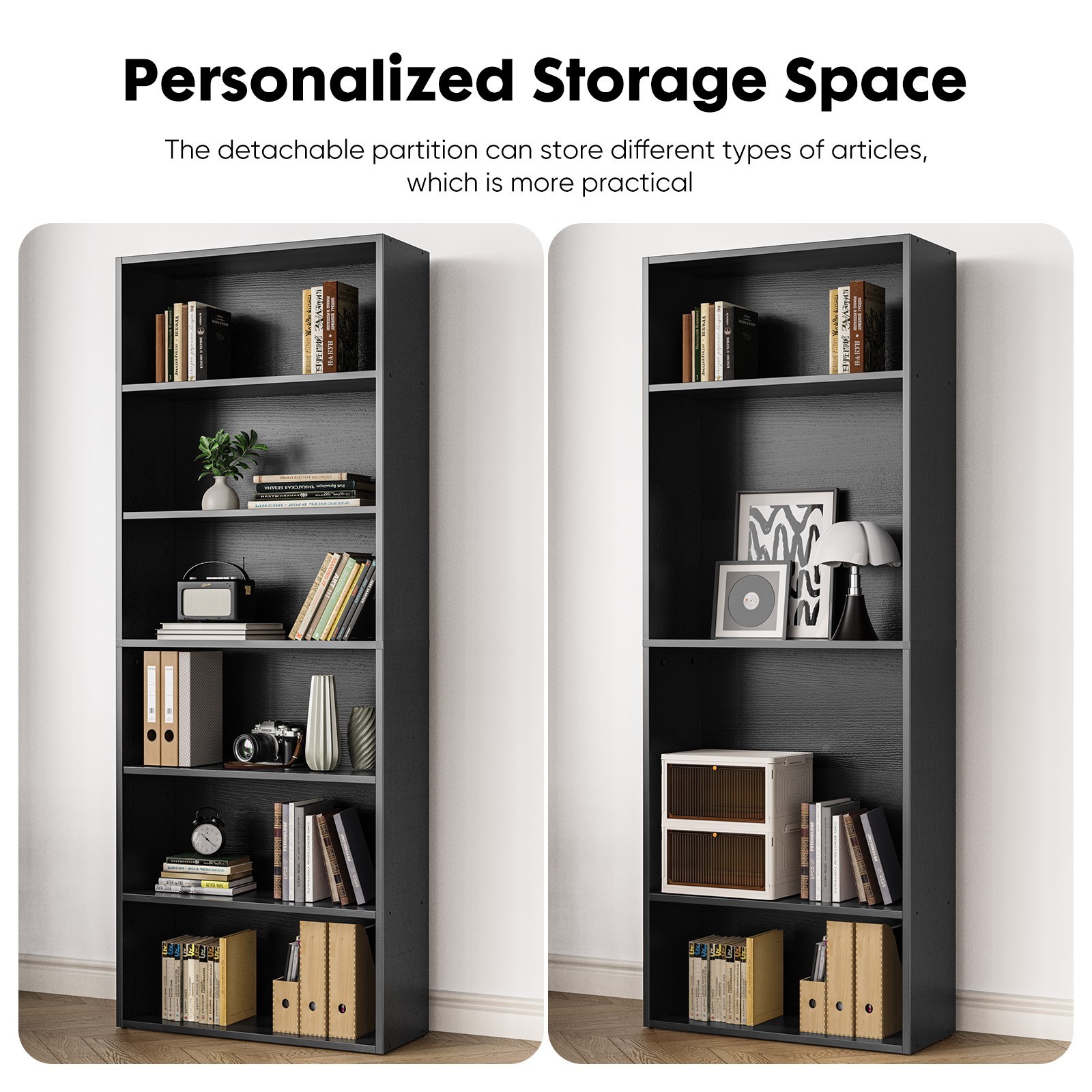 Bookshelf 6 Tier Storage Shelf Adjustable Bookcase Open Wood Magazine Organizer gallery