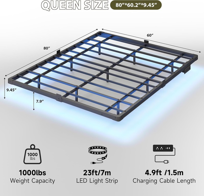 Bed Frame Queen Size, Floating Bed Frame with Smart LED Lights & Charging Statio gallery
