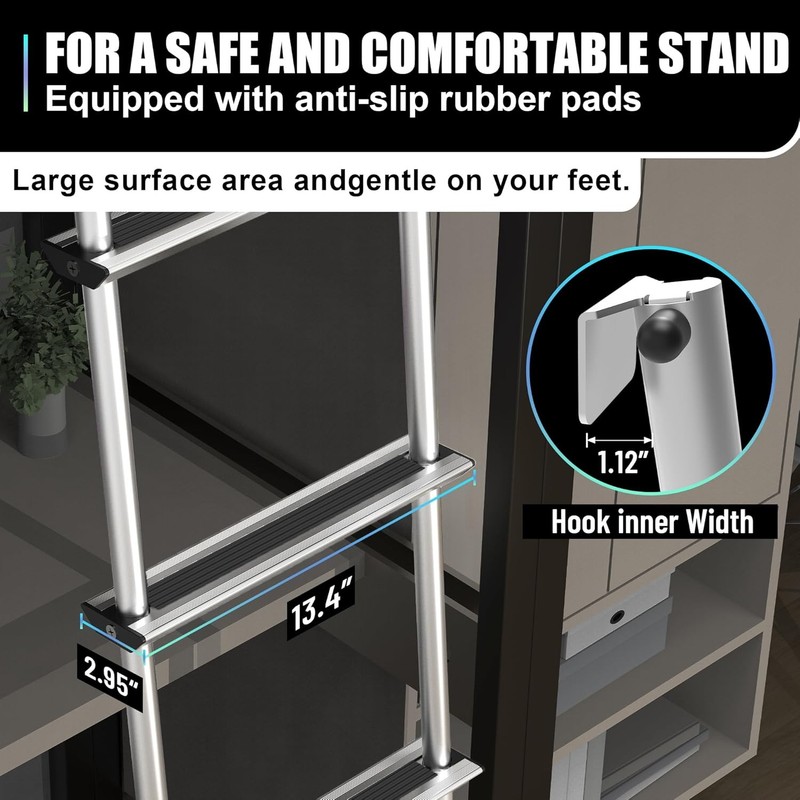 Pre-Assembled Bunk Ladder, 3 Fixed Levels (59.5/60.5/61.5in), Aluminum RV Bunk gallery