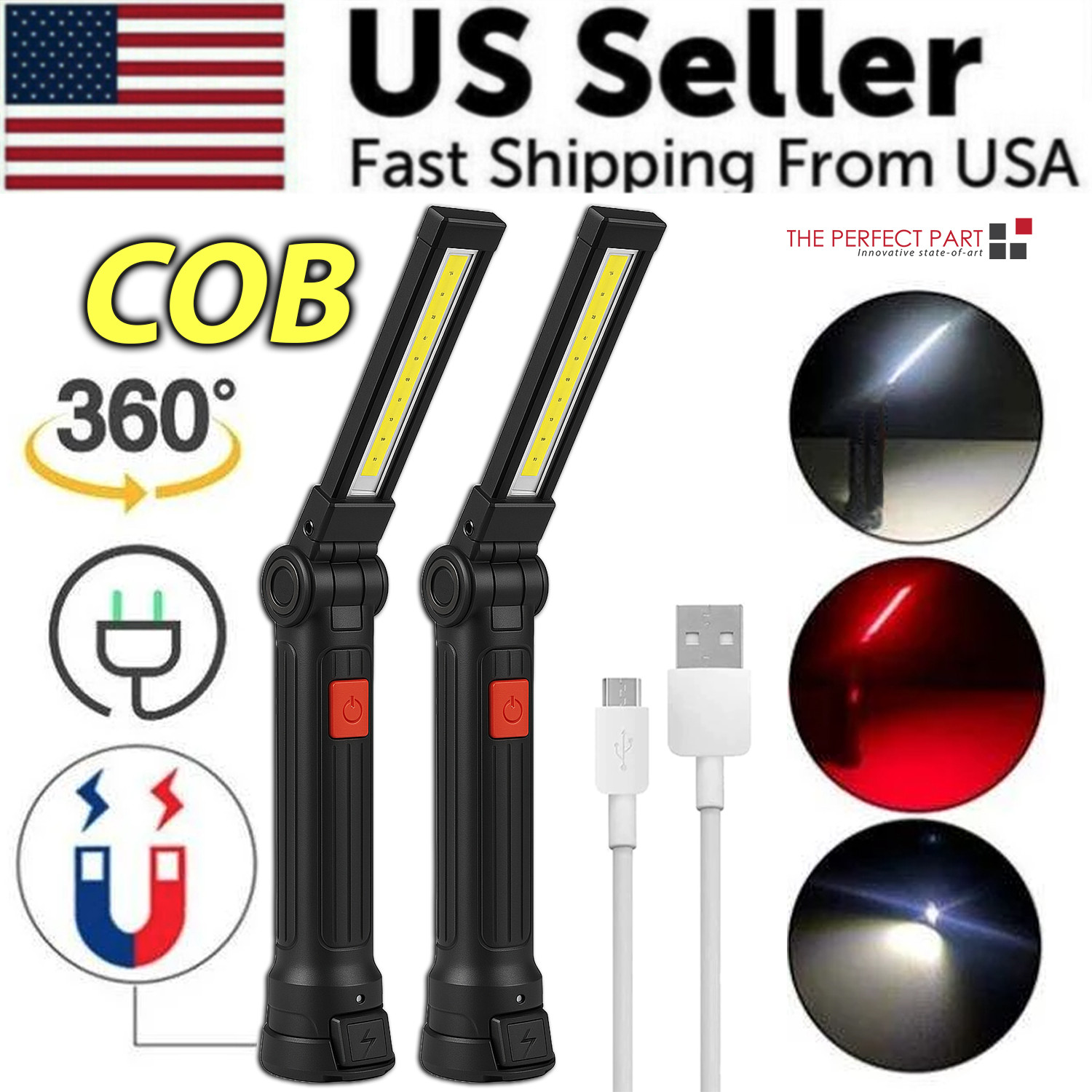 Rechargeable LED COB Work Light Mechanic Flashlight Lamp Magnetic Base Bright gallery
