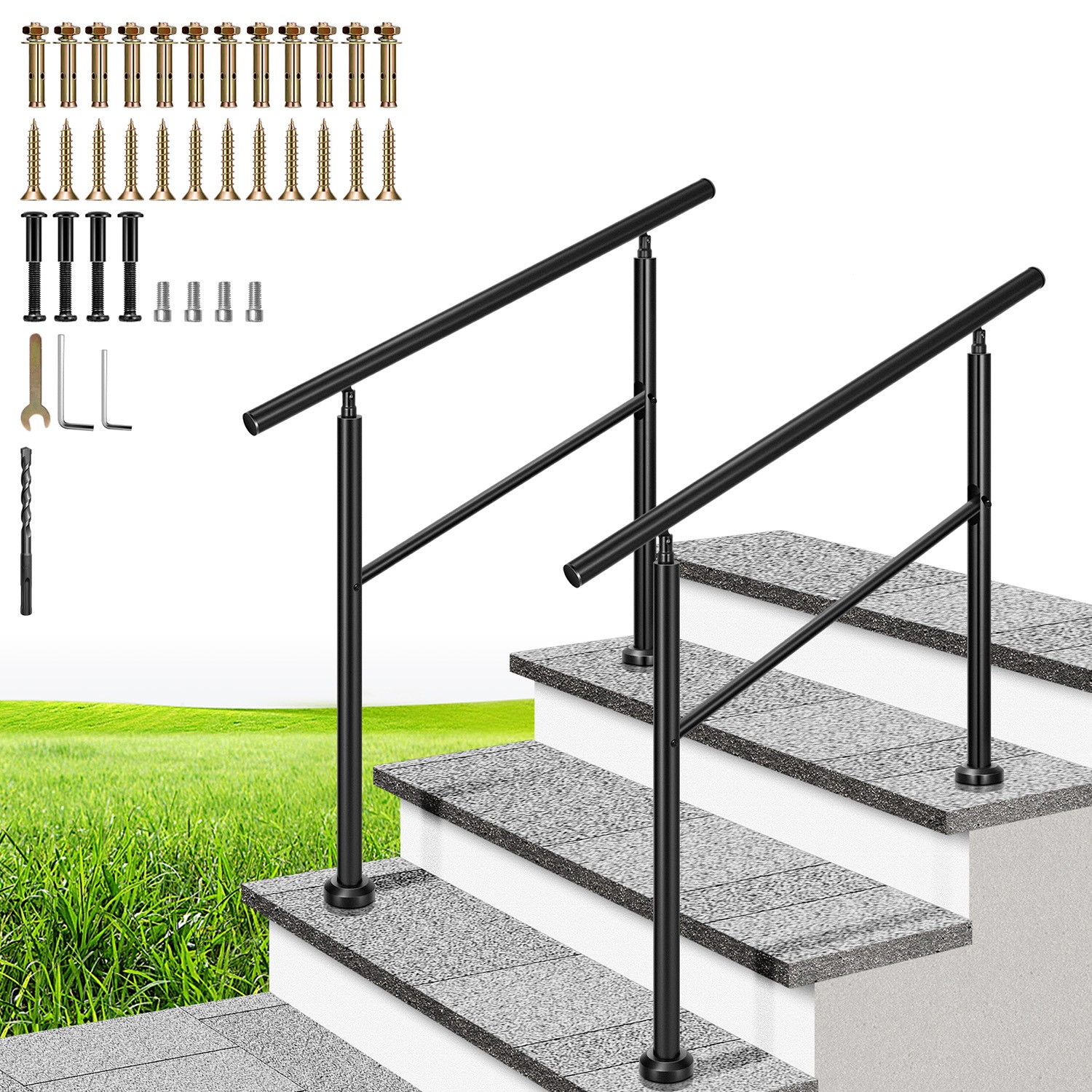2pack Hand Rails for Outdoor Steps Galvanized Steel Railing 3 Step Stair Rail gallery