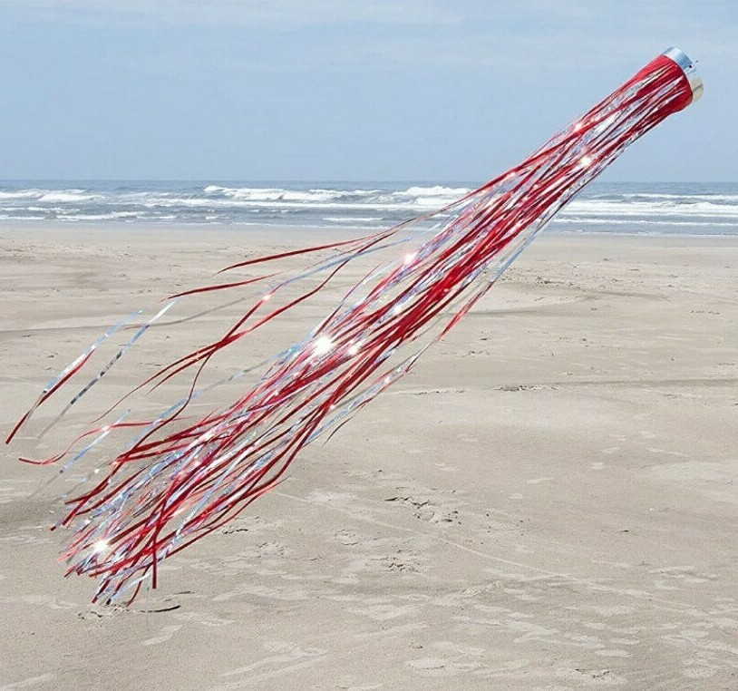 HOLOGRAPHIC MYLAR WINDSOCK RAINBOW RED/SILVER ITB9051 DECORATIVE BIRD PEST DETER gallery