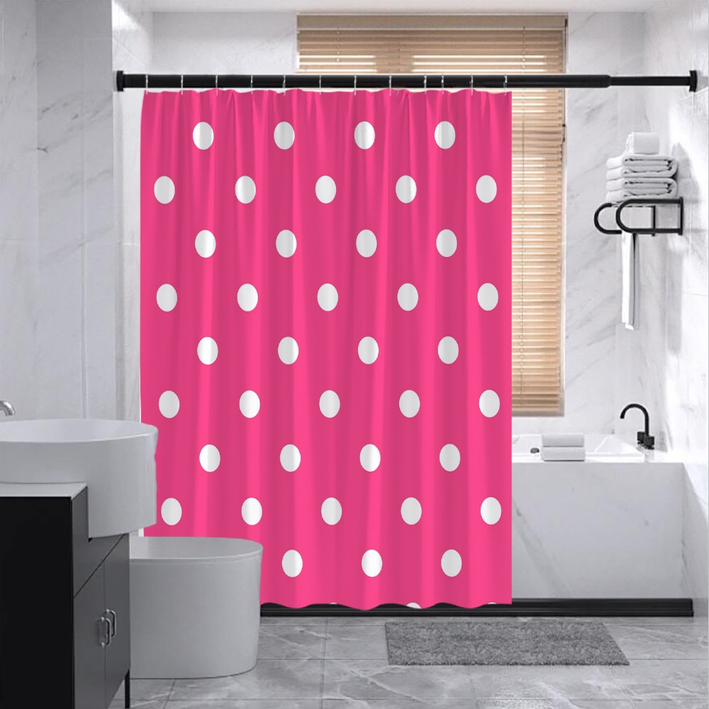 Pink Polka Dot Shower Curtain with White Dots gallery