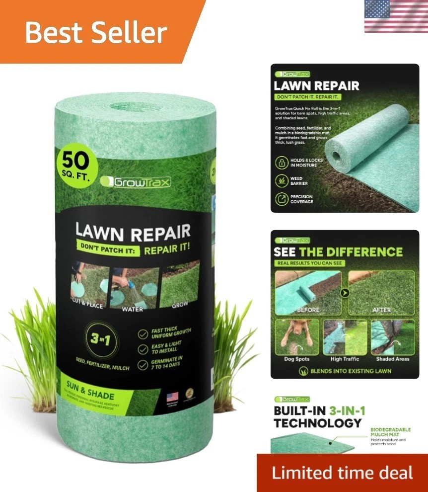 All-in-One 50 Sq Ft Biodegradable Grass Seed Mat - Easy Roll & Grow Solution gallery