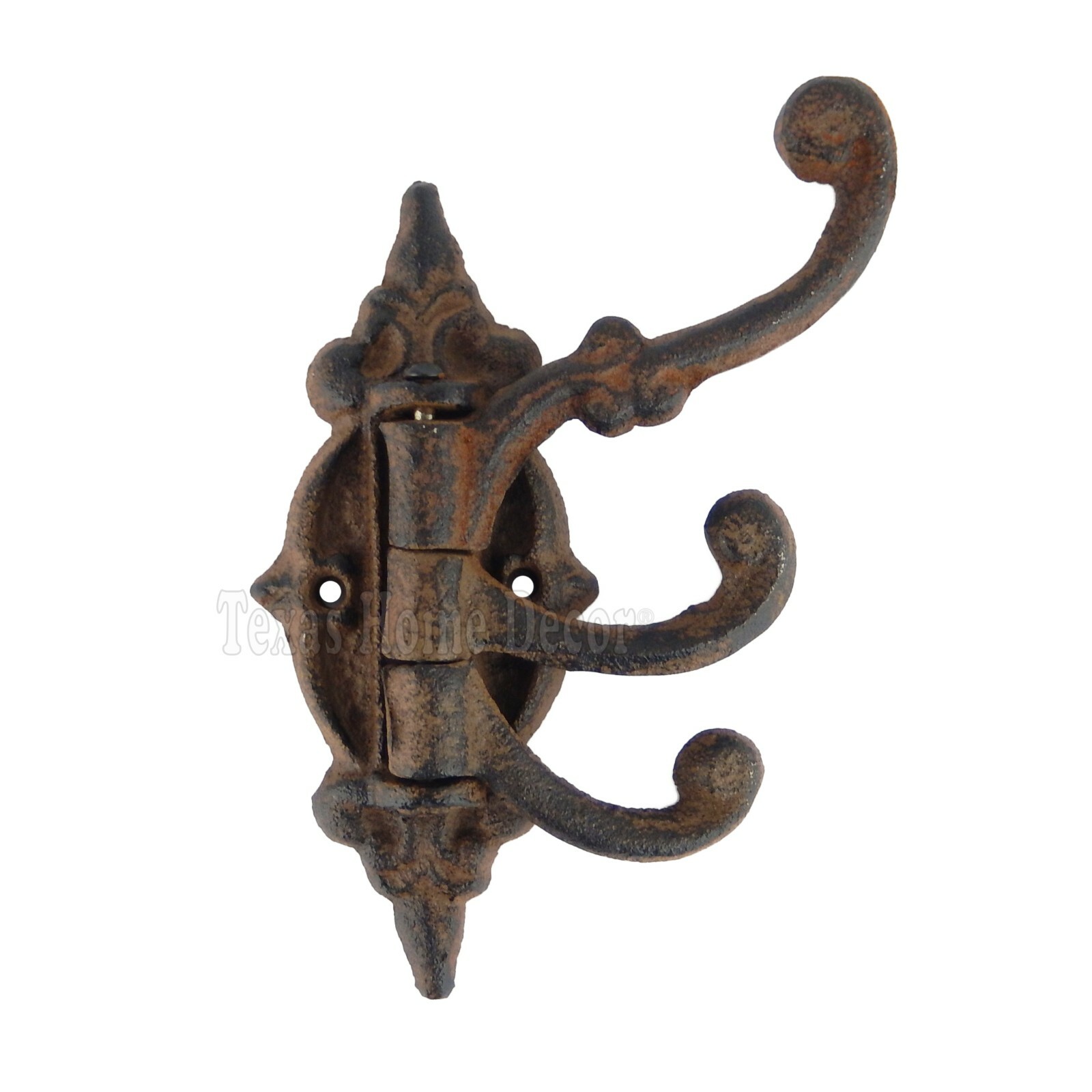 Rustic Swivel Hook Fleur De Lis Cast Iron Coat Hat Purse Towel Hanger Victorian gallery