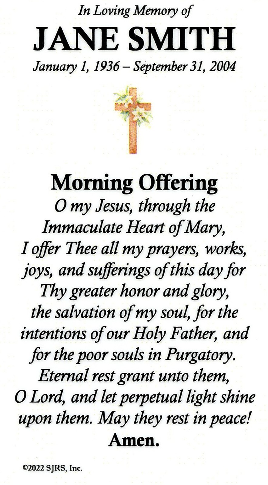 Morning Offering Funeral Memorial Laminated Prayer Cards - Pack of 60 gallery