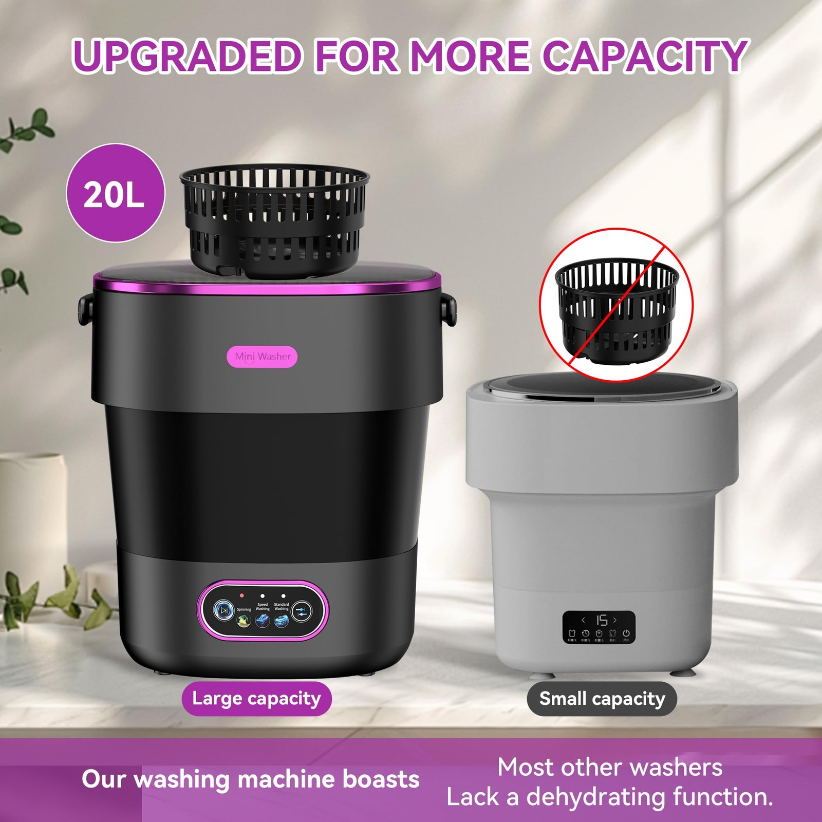 Portable Washing Machine, Folding 20L Mini Washer and Spin-Dryer, 3 Black gallery