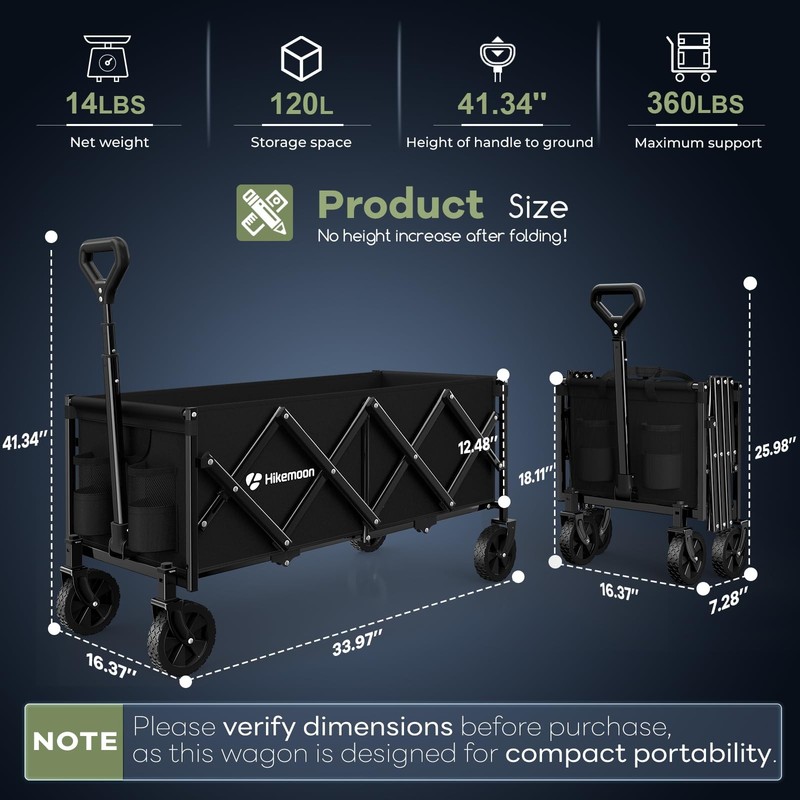34'' Extra Long Collapsible Wagons Carts Foldable, 360LBS Heavy Duty Folding ... gallery