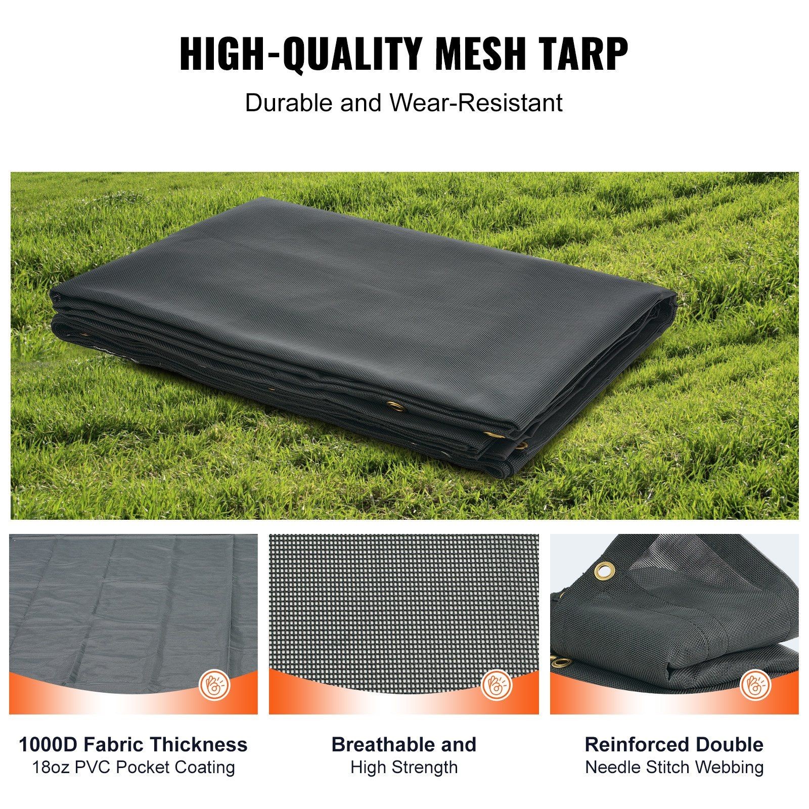 Durable 7x18ft Mesh Tarp 1000D Full PVC Coating 5.5in Storage Pocket gallery