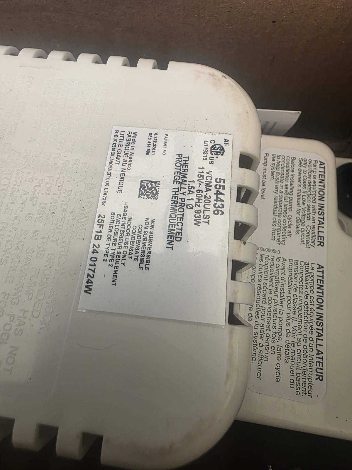 Little Giant Automatic Condensate Removal Pump 115V, 554436 VCMA-20ULST gallery