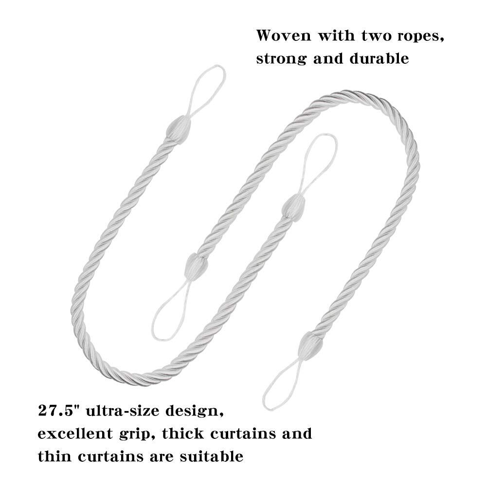Curtain Ropes, Curtain Handmade Holdbacks with 2 Metal Screw Hooks White 2 Pack gallery