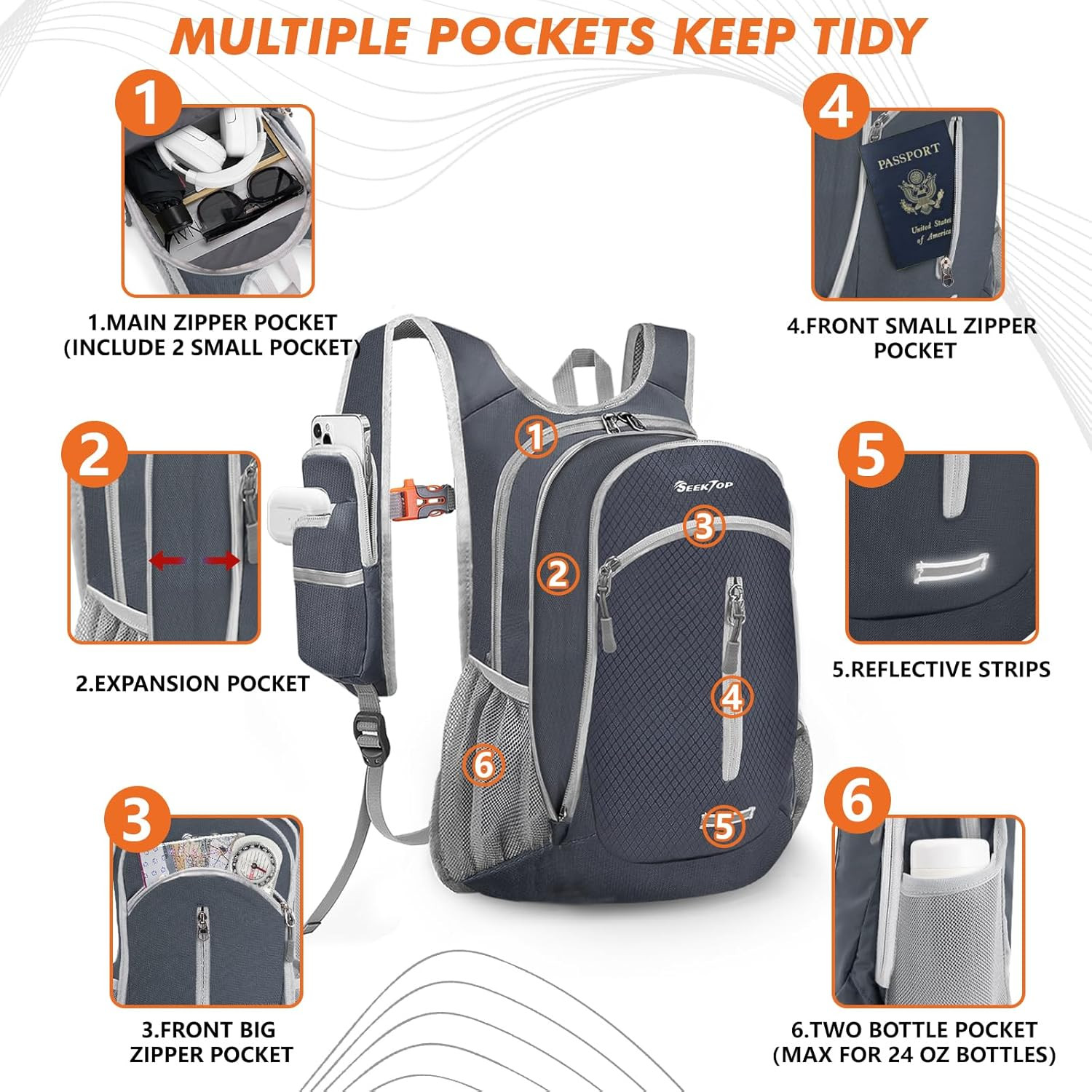 Small Hiking Backpack Expandable 12L-15L, Lightweight Packable Waterproof Daypac 4