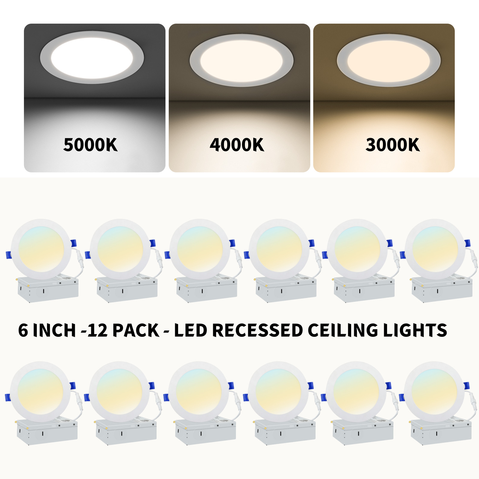 6-Inch Recessed 3CCT Dimmable LED Slim Panel Lights 12/24/36-Pack 12W 1080LM gallery