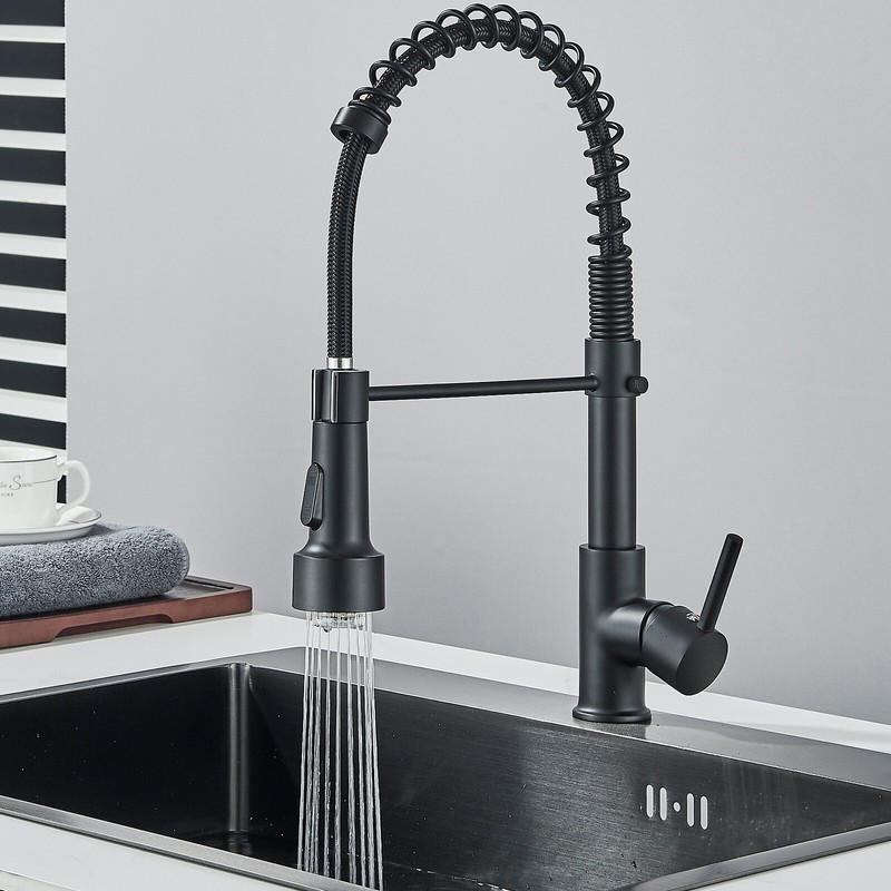 LED Light Kitchen Faucet with Pull Down Sprayer 1 Hole Swivel Sink Faucet Black gallery