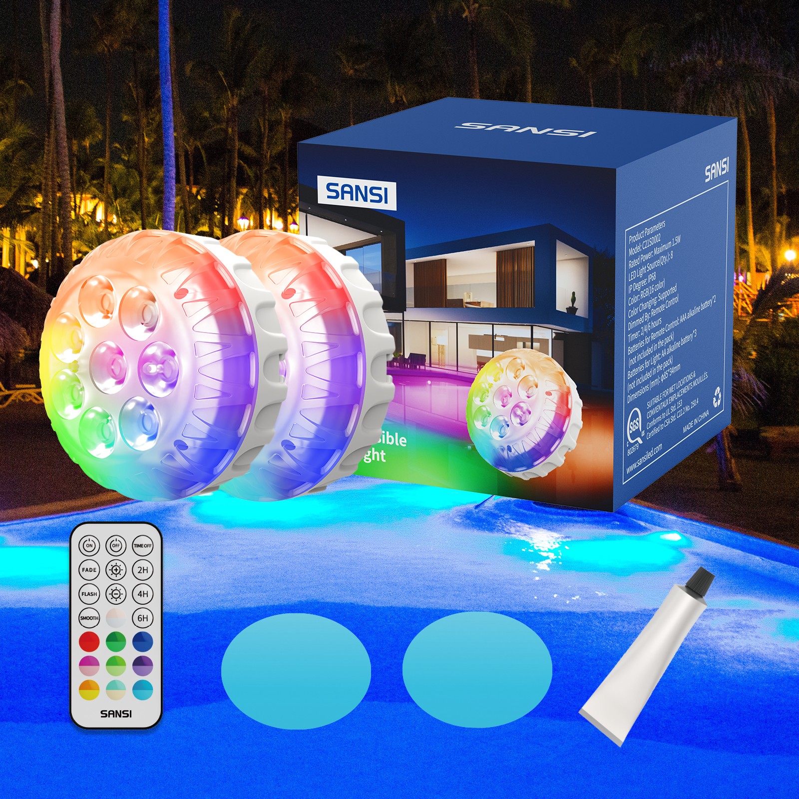 2PCS LED Pool Lights Above Ground Pool Light 20-RGB Color Changing W/Remote gallery