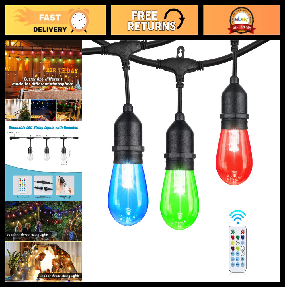 24FT Solar String Lights, 12 Shatterproof LED Bulbs, Dimmable RGB, Waterproof fo
