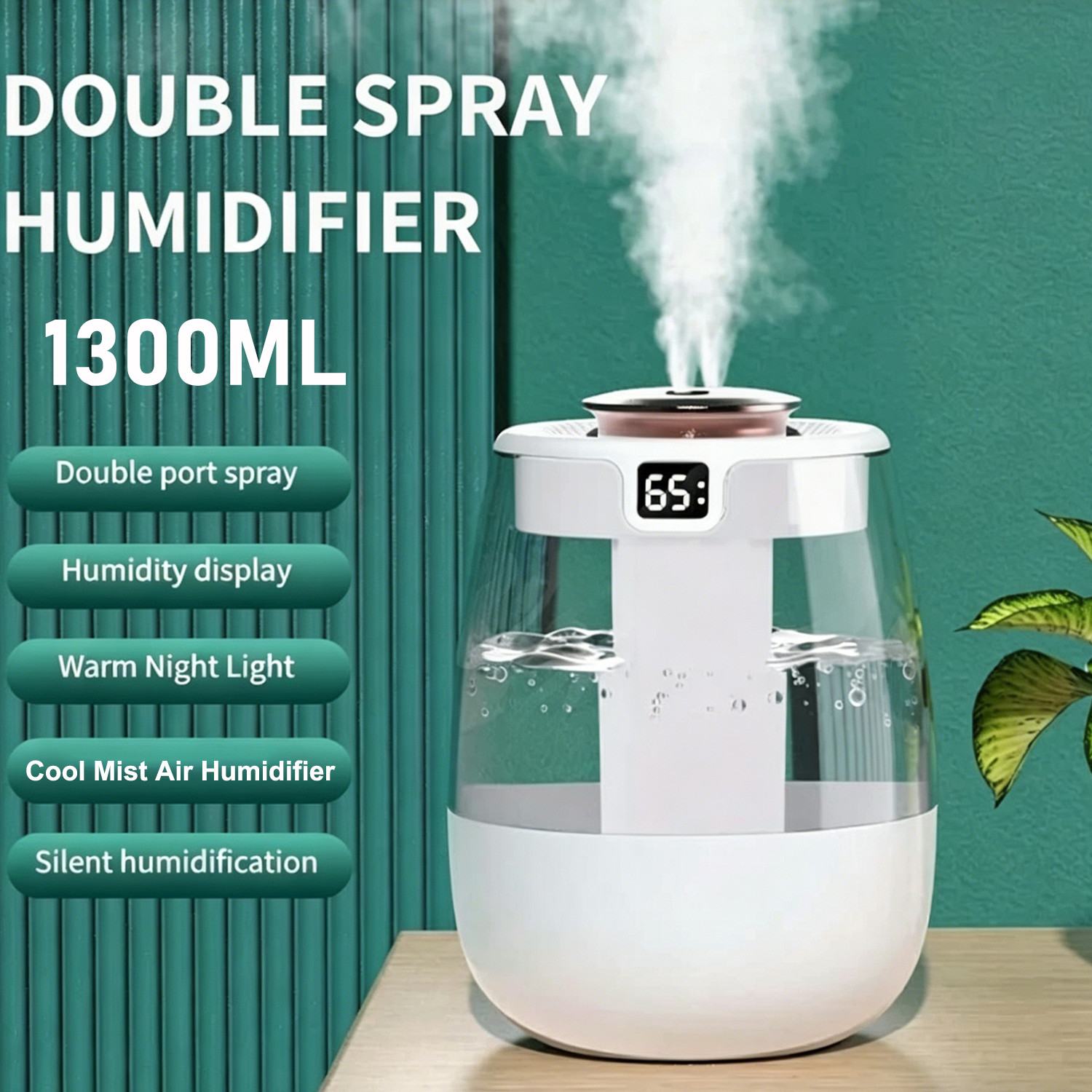 1300ml Cool Mist Humidifier - Ideal for Bedrooms, Large Rooms & Offices (Indoor) gallery