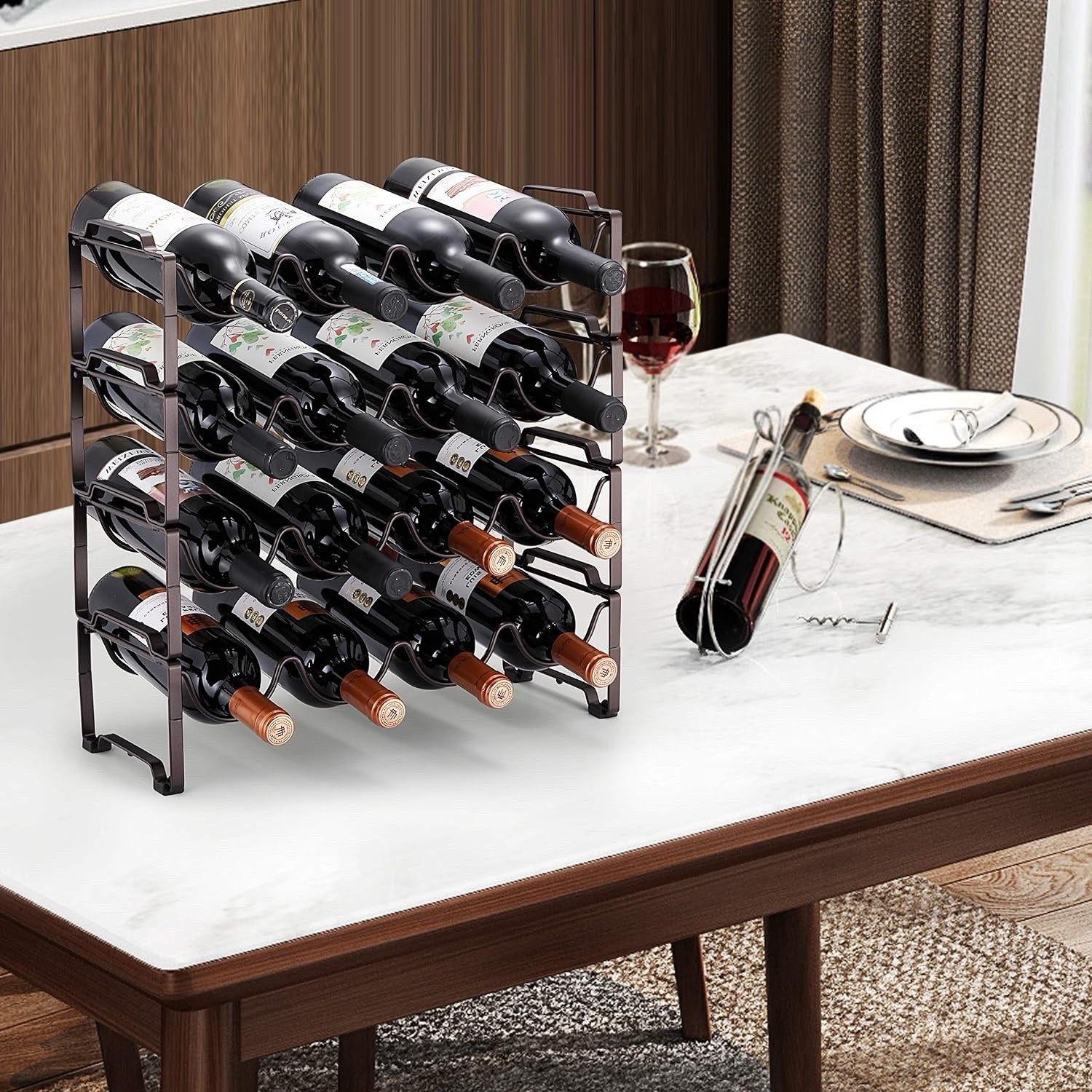 Simple Trending 4-Tier Stackable Wine Rack, Standing Bottles Holder Organizer, gallery