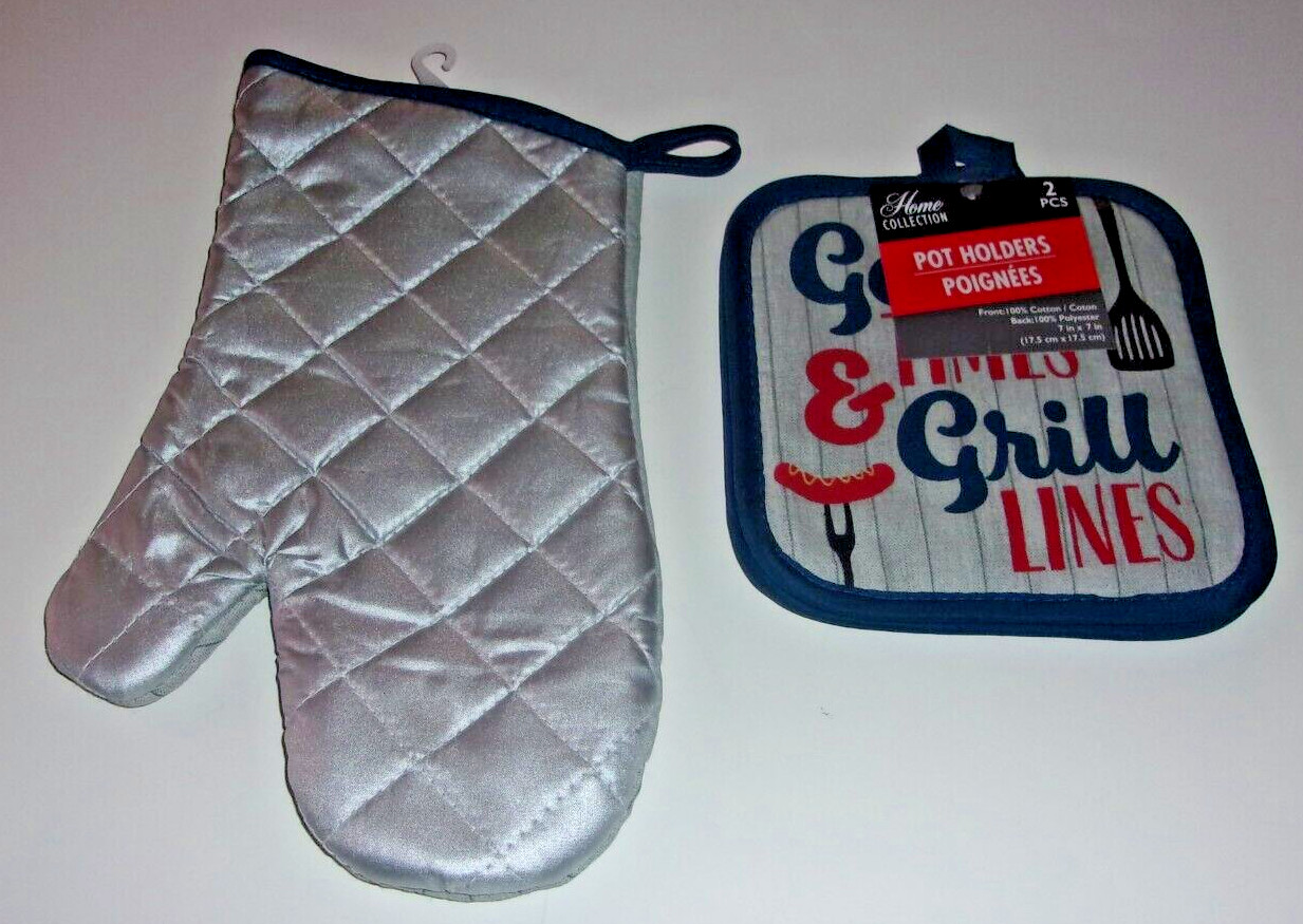 Home Collection Good Times & Grill Lines Oven Mitt and Potholders Matching Set gallery