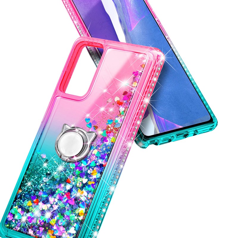 For Samsung Galaxy A03S, Glitter Ring Stand Phone Case + Tempered Glass &Lanyard gallery