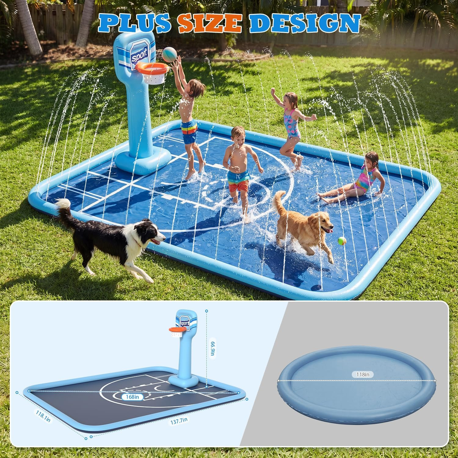 Extra Large Splash Pad with Basketball Hoop - Summer Fun for Kids! gallery