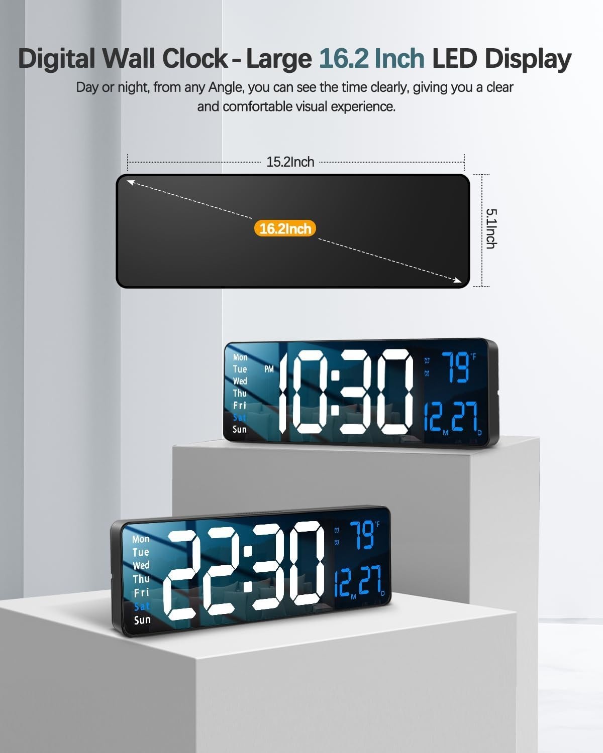 16-inch Digital Wall Clock with Remote Control, Large Display Digital gallery