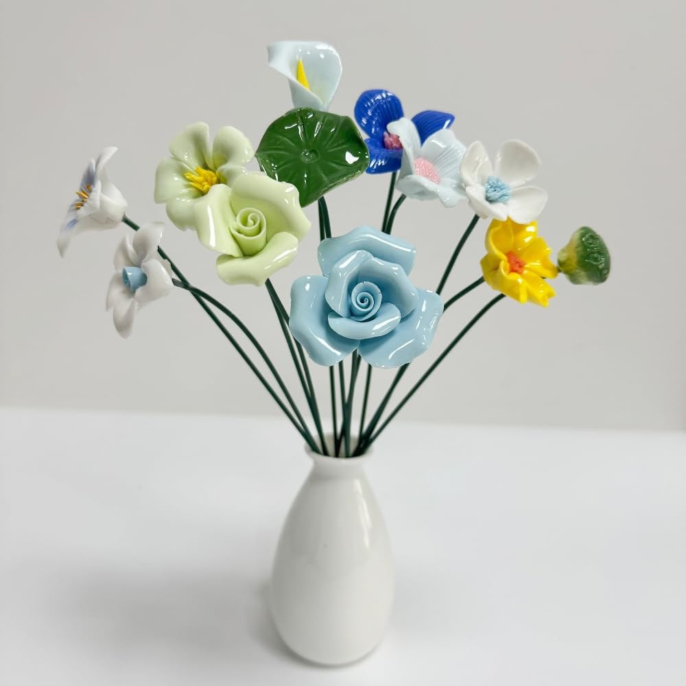 12 Pcs Handmade Ceramic Flowers Decor,Porcelain Flower Plant stakes for Outdo... gallery