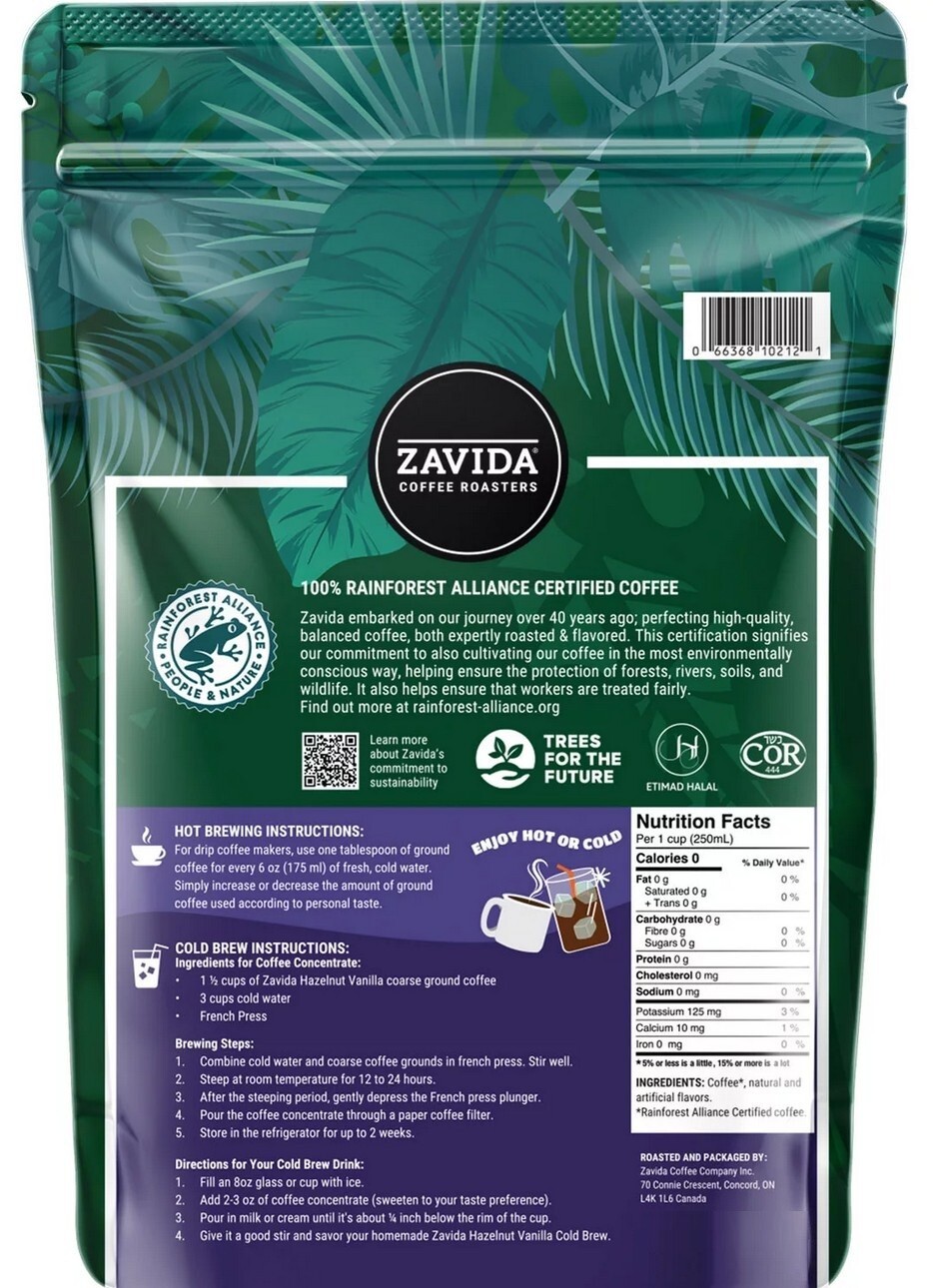 2 PACK - Zavida Coffee Whole Bean Coffee Hazelnut Vanilla 2 lbs (Total 4 lbs) gallery