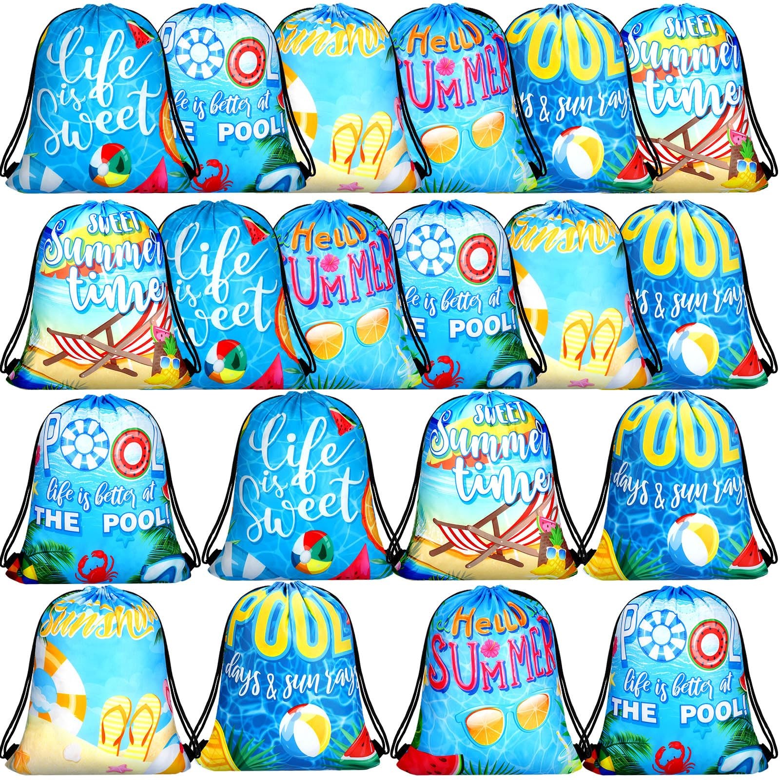Shappy 24 Pieces Summer Pool Party Drawstring Bags Inches, As Pictures Shown gallery