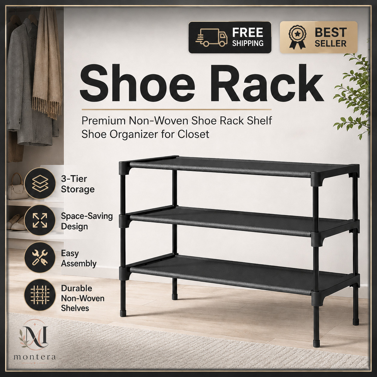 Shoe Rack - Premium Non-Woven Shoe Rack Shelf, Shoe Organizer for Closet, Entryw gallery