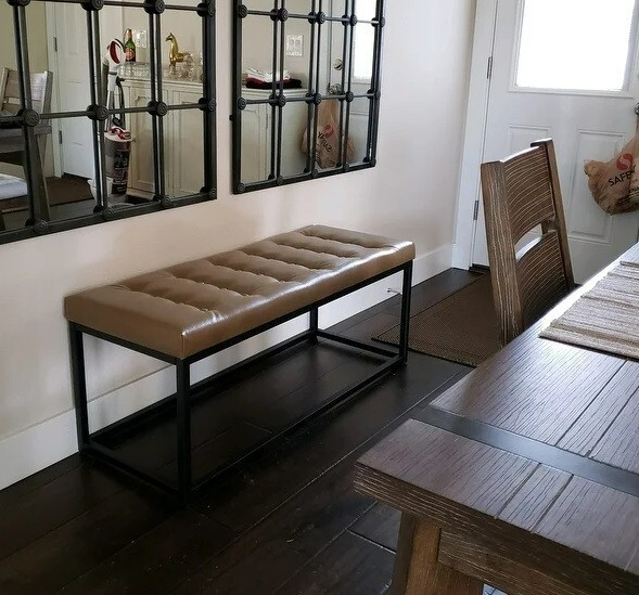 48x18 Tan Black Entry Way Bench Rectangular Seat Stool Faux Leather Tufted Hall gallery