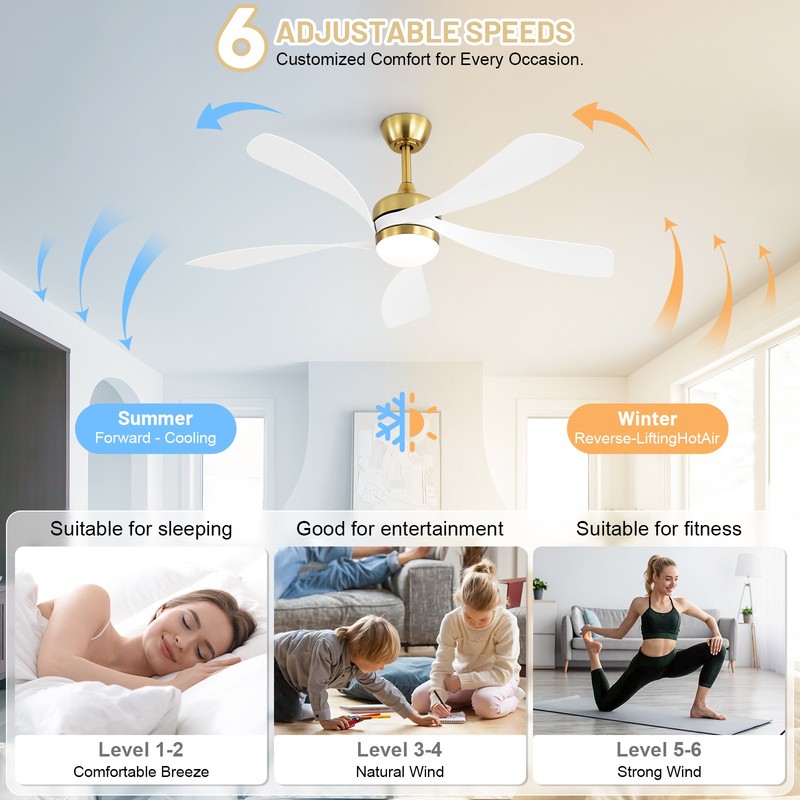 Modern Bedroom Ceiling Fan With Remote 6 Speed,Reversible,Dimmable LED,Quiet DC gallery