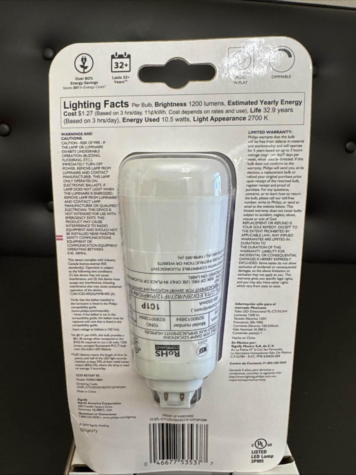 6 Philips LED Frosted Dimmable PL-C CFL Replacement Bulbs 1200 Lumen G24q 4 Pin gallery