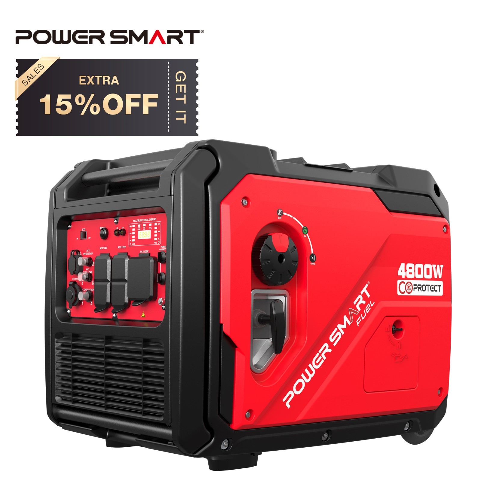 PowerSmart 4800W Gas Inverter Generator, Electric Start, 10H Run, 120V, CO Alarm gallery